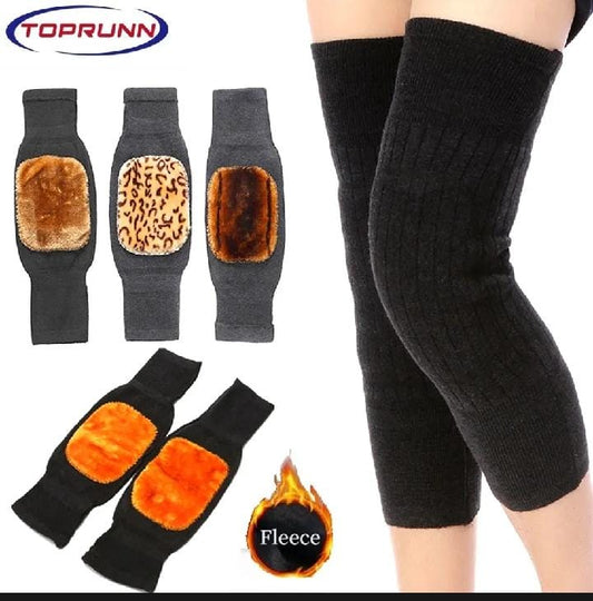 1 Pair (2 pc) Non-Slip Cashmere Wool Knee Pads with Adjustable Strap for Men & Women